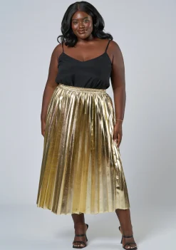 Halle Metallic Pleated Skirt