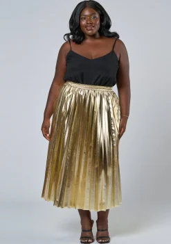 Halle Metallic Pleated Skirt
