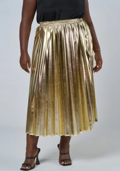 Halle Metallic Pleated Skirt