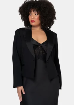 Her Satin Trim Crop Blazer