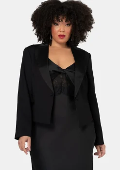 Her Satin Trim Crop Blazer