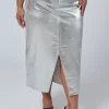 Peaches Silver Denim Midi Skirt