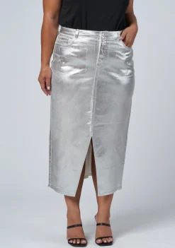 Peaches Silver Denim Midi Skirt