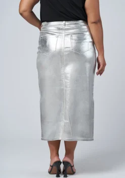 Peaches Silver Denim Midi Skirt
